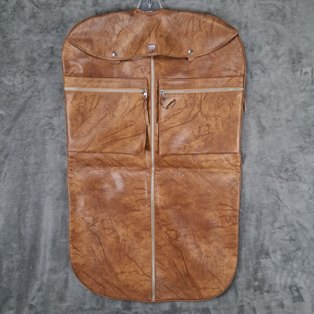 VTG American Tourister Brown Faux Leather Garment Bag Suit Travel Luggage Carrie